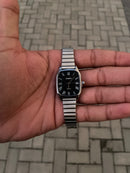 CASIO QUARTZ PRATA FUNDO PRETO UNISEX