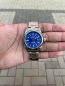 Rolex Oyster Perpetual Prata Fundo Azul Marinho