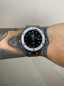 HUBLOT GENEVE PRATEADO PULSEIRA EM COURO