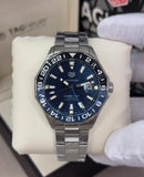 Tag Heuer Aquarecer Calibre 7 GMT Prata fundo Azul